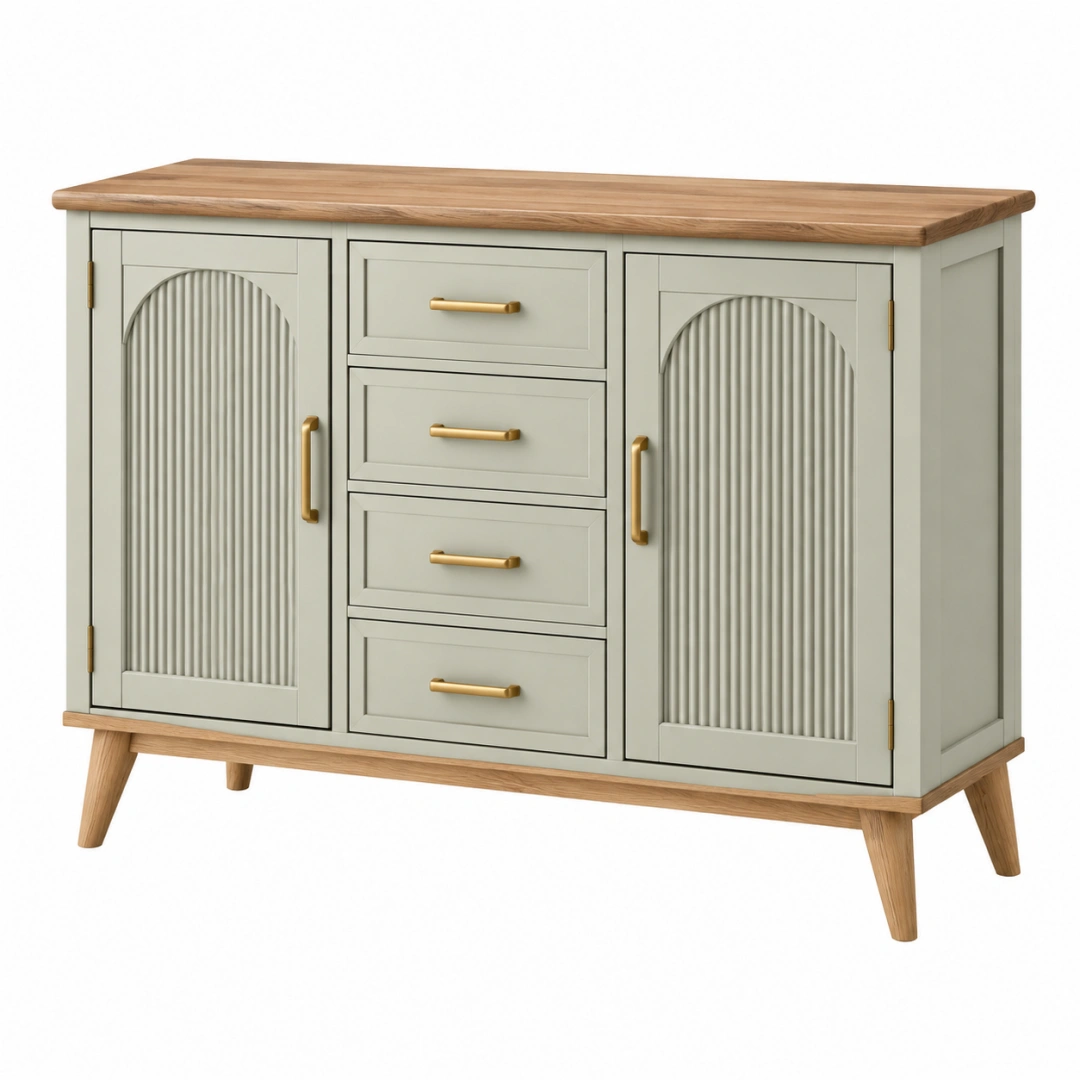 Aparador 120 cm de madera verde salvia con cajones y puertas estilo retro