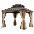 Gazebo da giardino 300 x 300 x 300 cm in legno marrone con tetto in metallo e tende stile padiglione