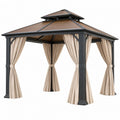 Gazebo da giardino 300 x 300 cm in metallo grigio antracite con tende beige e tetto marrone