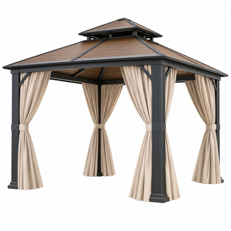 Gazebo da giardino 300 x 300 cm in metallo grigio antracite con tende beige e tetto marrone