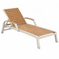 Lettino prendisole 195 x 65 x 92 cm in alluminio e legno bianco naturale reclinabile da esterno
