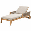 Lettino prendisole 200 x 75 cm in legno e corda beige con ruote reclinabile