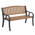 Panca da giardino 122 x 63 x 85 cm in legno marrone e metallo nero a 2 posti