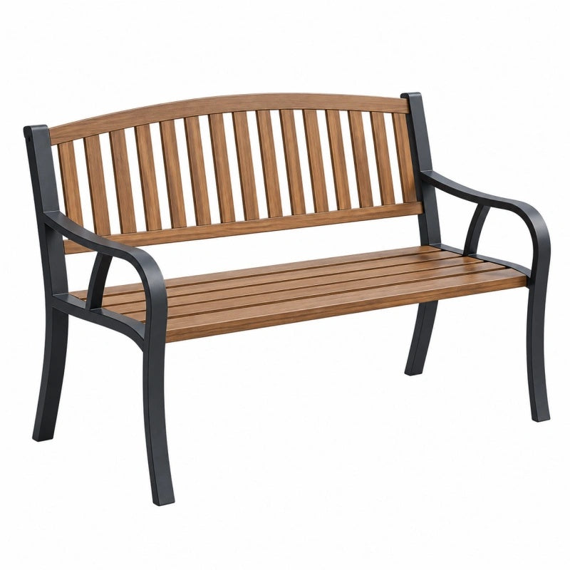 Panca da giardino 122 x 63 x 85 cm in legno marrone e metallo nero a 2 posti
