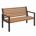 Panchina da giardino 120 x 60 x 85 cm in legno marrone e metallo nero con braccioli