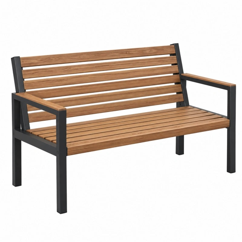 Panchina da giardino 120 x 60 x 85 cm in legno marrone e metallo nero con braccioli