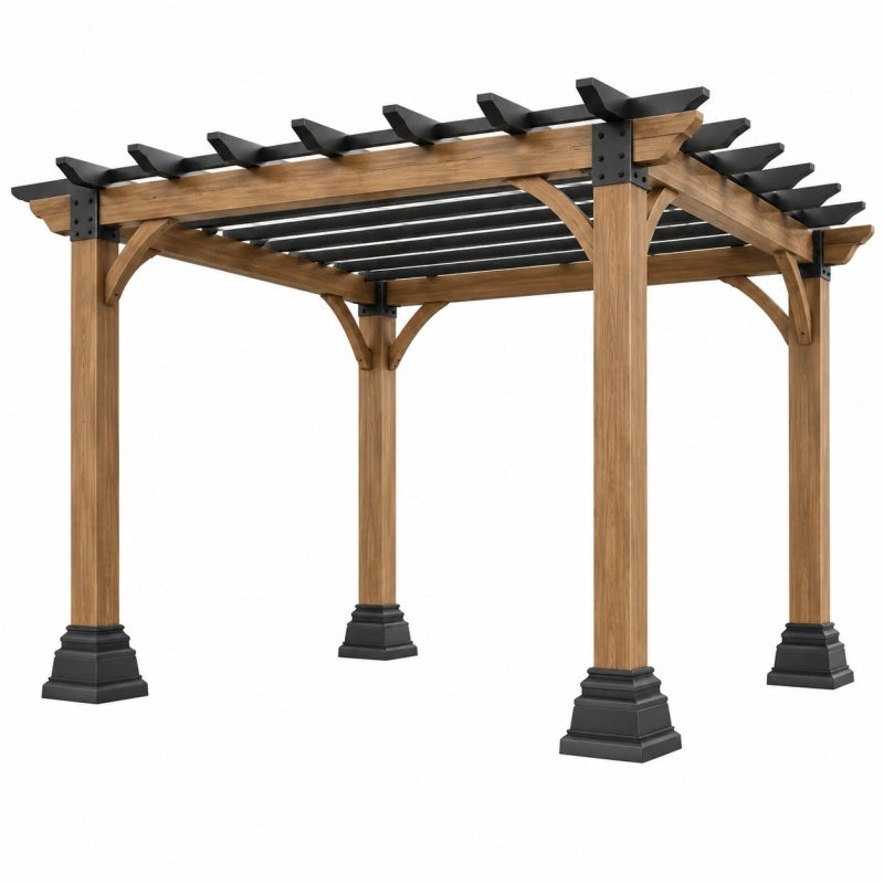 Pergola da giardino 300 x 300 x 250 cm in legno marrone e metallo nero - struttura a listelli