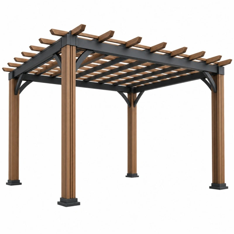 Pergola da giardino 300 x 300 x 250 cm in legno e metallo marrone/nero a doghe