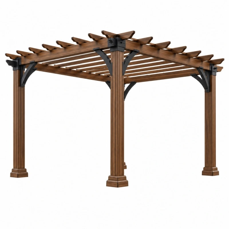 Pergola da giardino 300 x 300 x 230 cm in legno marrone con doghe e staffe nere