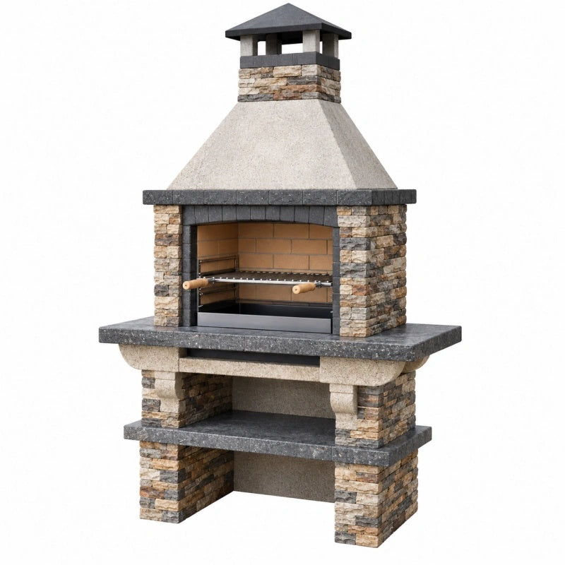 Barbecue da giardino 120 x 70 x 210 cm in pietra grigio beige con griglia in metallo
