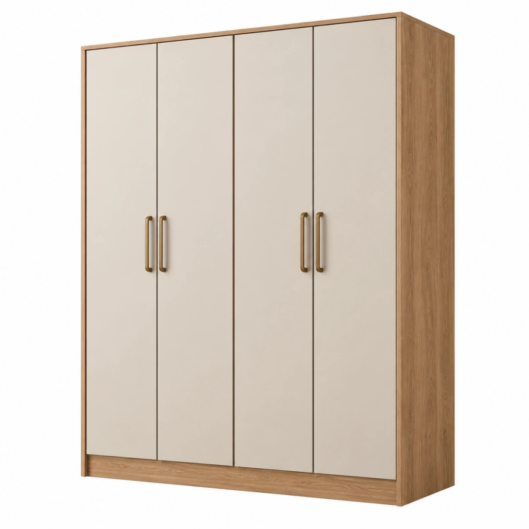 Armario ropero 180 x 60 x 200 cm beige y madera de estilo moderno con 4 puertas
