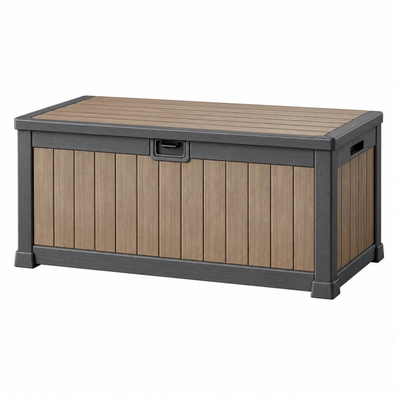 Cassapanca contenitore da esterno 151.7 x 72.5 x 70 cm in resina marrone e antracite effetto legno con coperchio