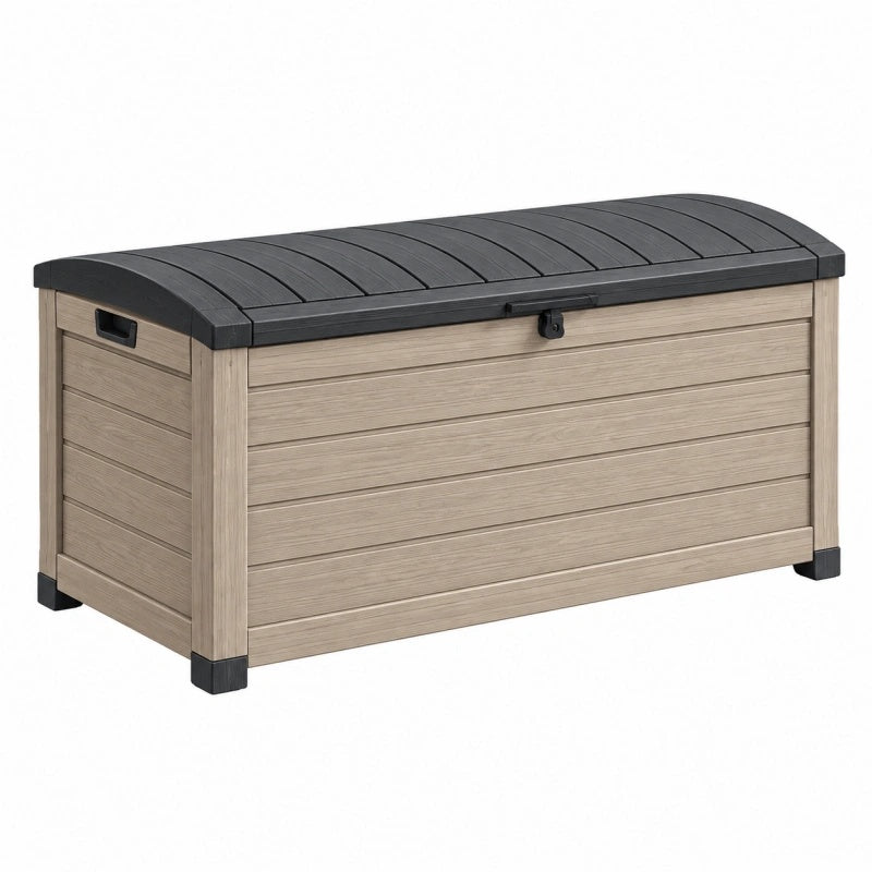 Cassapanca da esterno 120 x 55 x 64 cm in resina tortora e antracite con coperchio curvo