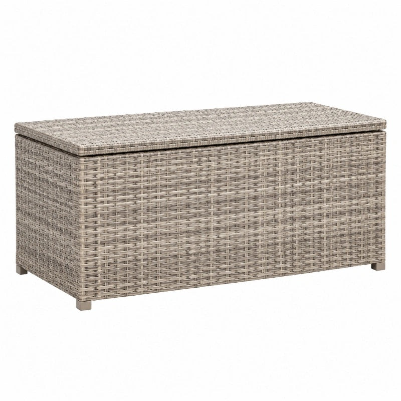 Baule da esterno 120 x 60 x 60 cm in rattan sintetico grigio tortora con coperchio contenitore
