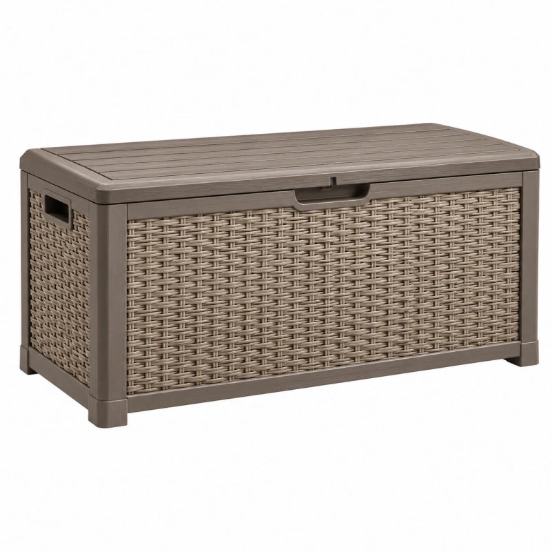 Cassapanca contenitore 120 x 56 x 63 cm in plastica tortora effetto rattan per esterno