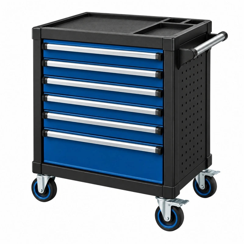 Carrello portautensili 77 x 46 x 97 cm in acciaio blu e nero con 7 cassetti