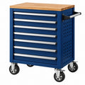 Carrello portautensili 77 x 46 x 97 cm in acciaio blu con piano in legno - 8 cassetti mobili