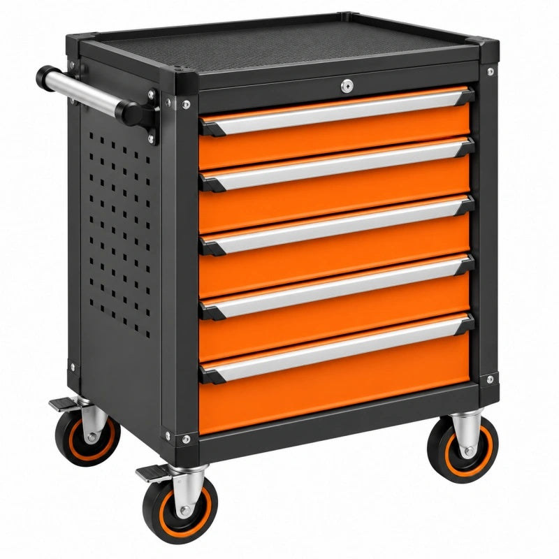 Carrello portautensili 77 x 46 x 95 cm in acciaio nero e arancione con 5 cassetti
