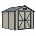Casetta da giardino 229 x 186 x 191 cm in resina grigio e antracite con doppia porta e ventilazione