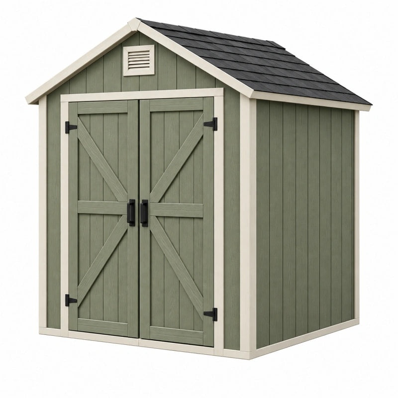 Casetta da giardino 183 x 122 x 210 cm in resina verde salvia con doppia porta per esterno