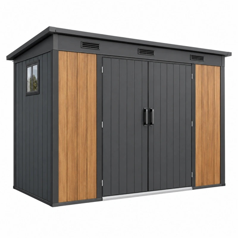 Casetta da giardino 180 x 120 x 180 cm in acciaio grigio antracite e effetto legno - deposito esterno ventilato