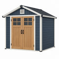 Casetta da giardino 180 x 120 x 210 cm in plastica blu e legno con doppia porta